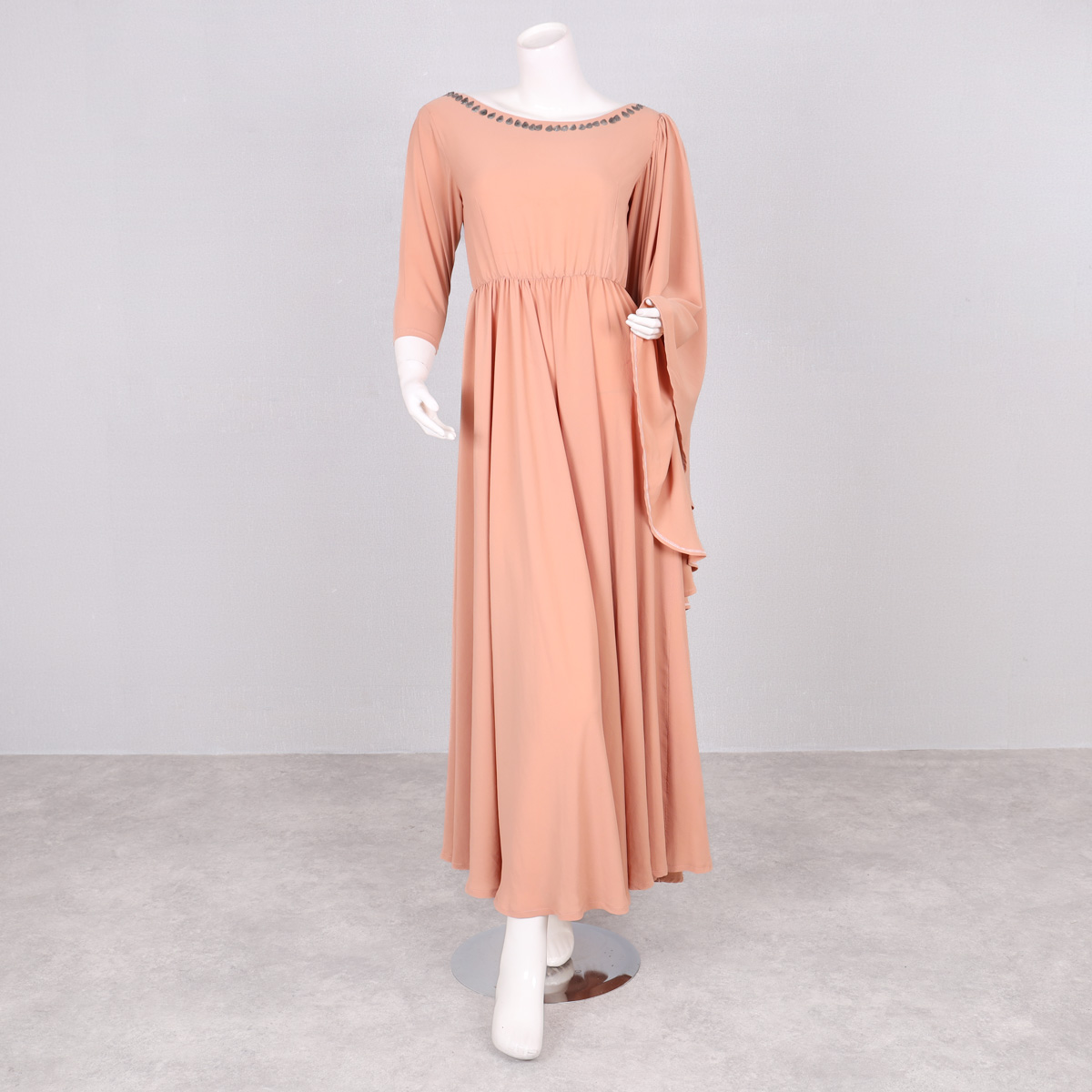 Peach Pleated Party Wear Frock