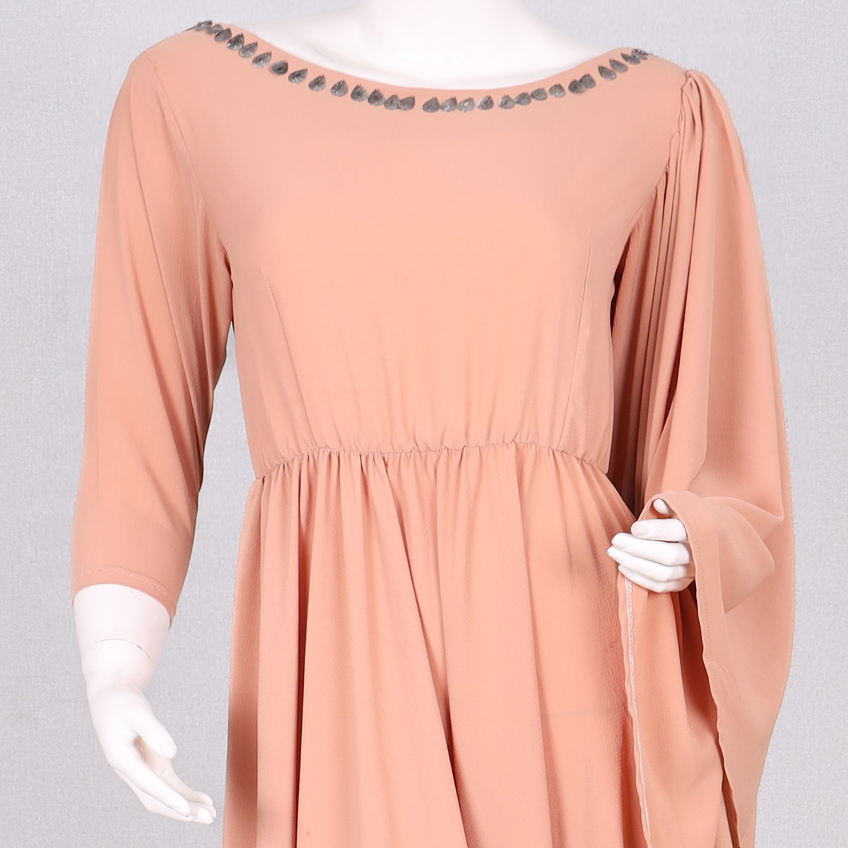 Peach Pleated Party Wear Frock