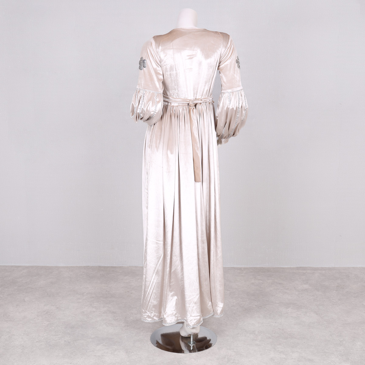 Off-White Pleated Velvet Afghan Dress | Mirror Embroidered Long Dress