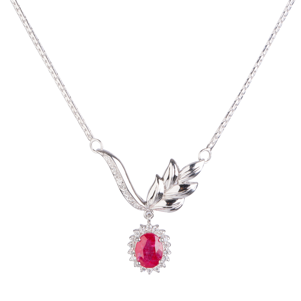 Pink Ruby Leaf Carved Necklace, Earring, Ring | 925 Silver Jewelry Set  