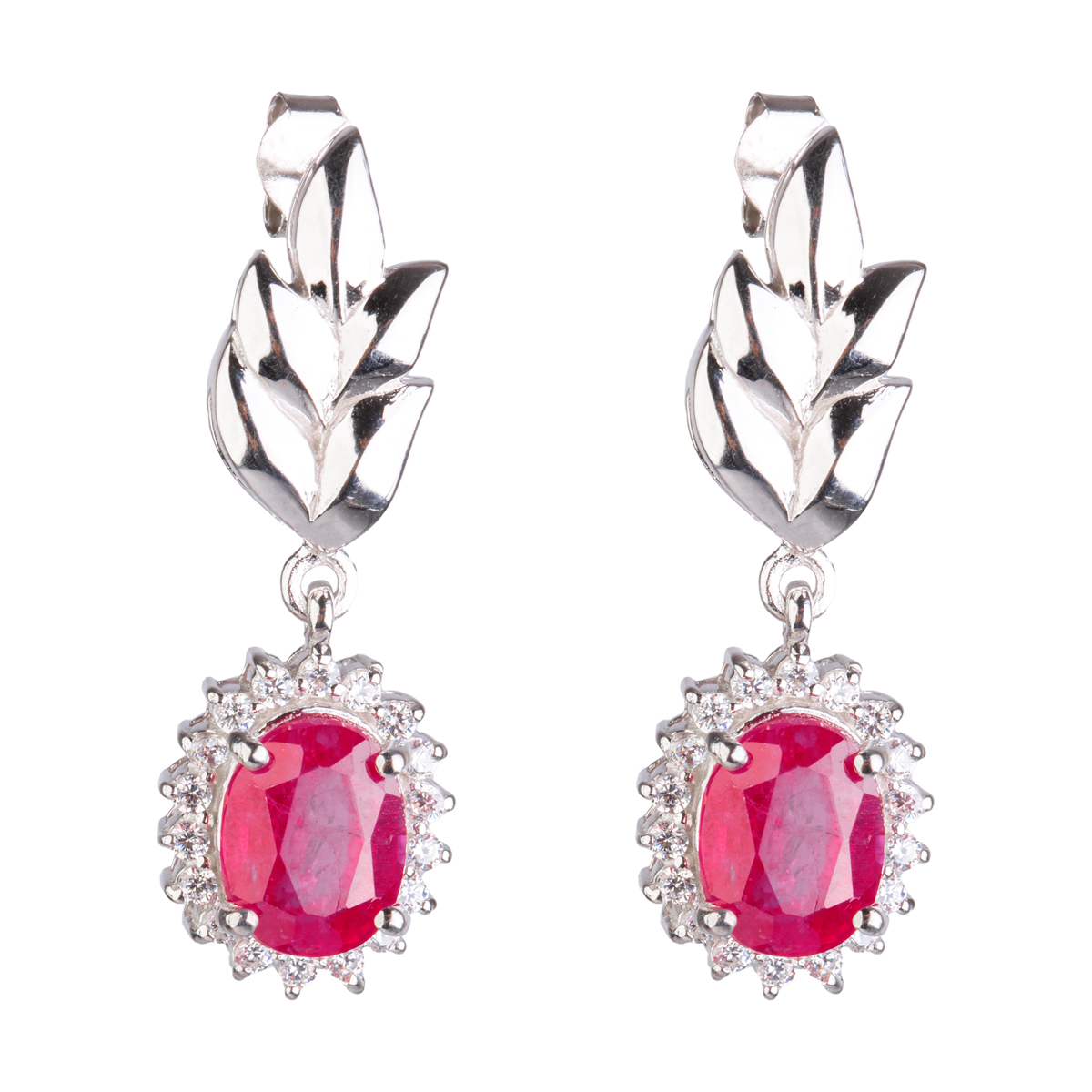 Pink Ruby Leaf Carved Necklace, Earring, Ring | 925 Silver Jewelry Set  