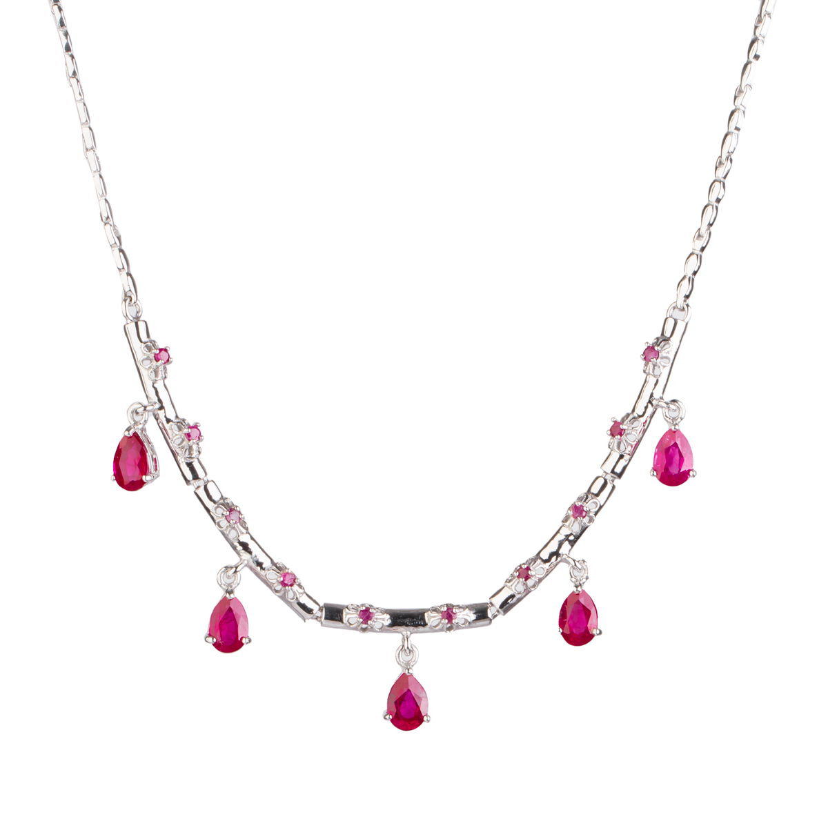 Ruby Charm Necklace With Dangle Earring | Silver 925 Necklace Set with Earrings