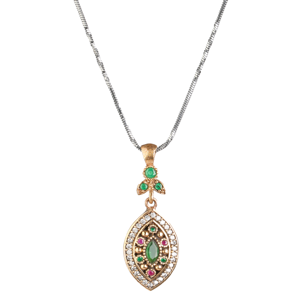Multi-Colored Ruby Stone Necklace Set | Marquise Cut Pendant Earring and Ring