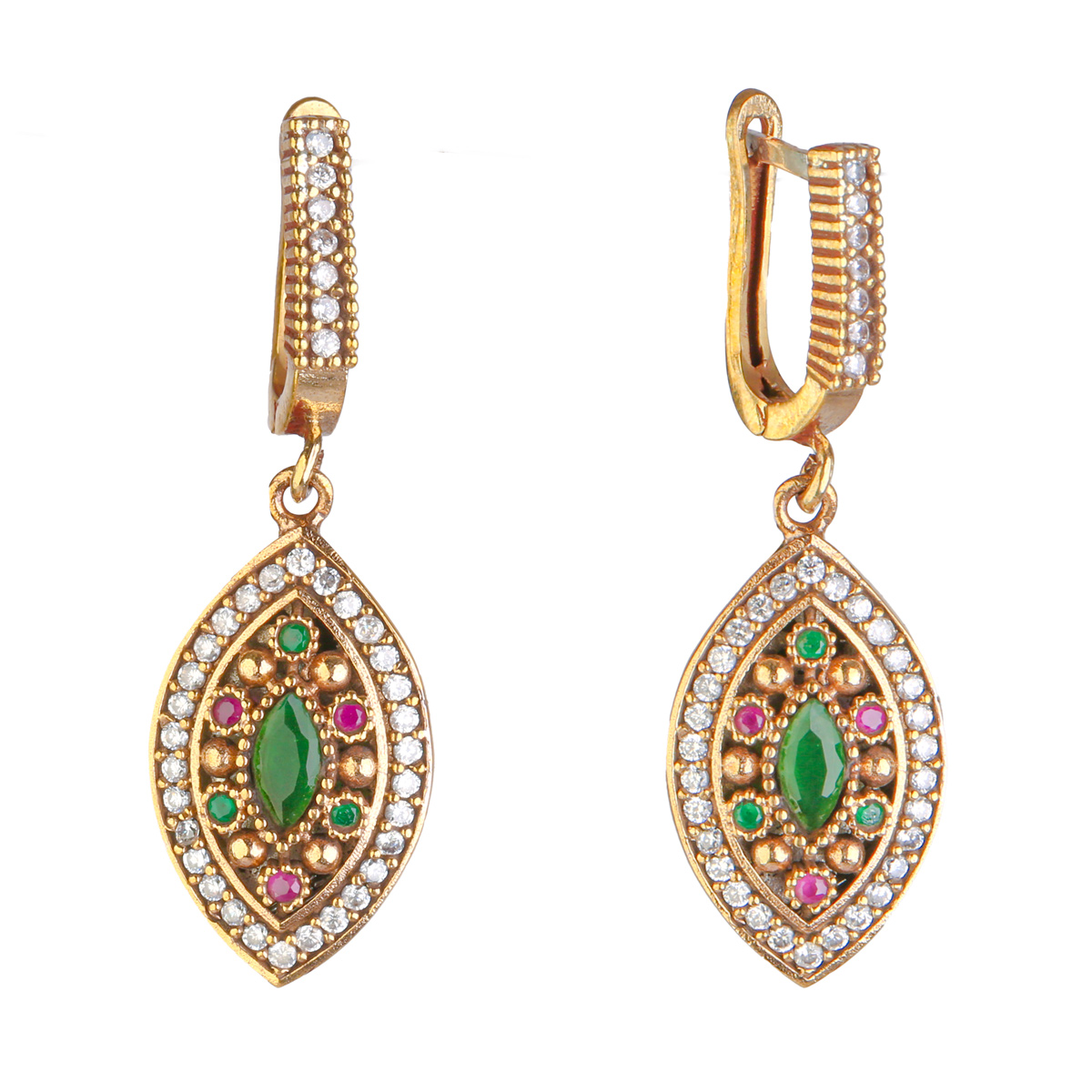 Multi-Colored Ruby Stone Necklace Set | Marquise Cut Pendant Earring and Ring