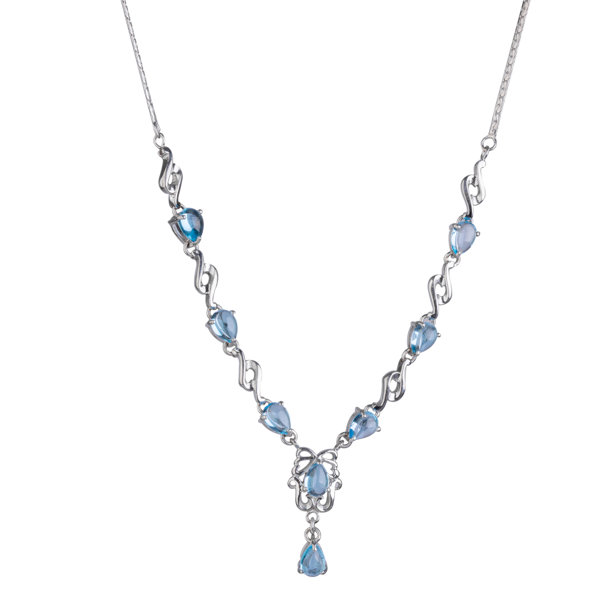 Blue Topaz Women Jewelry| Silver Carved Necklace With Hooked Earring and Ring