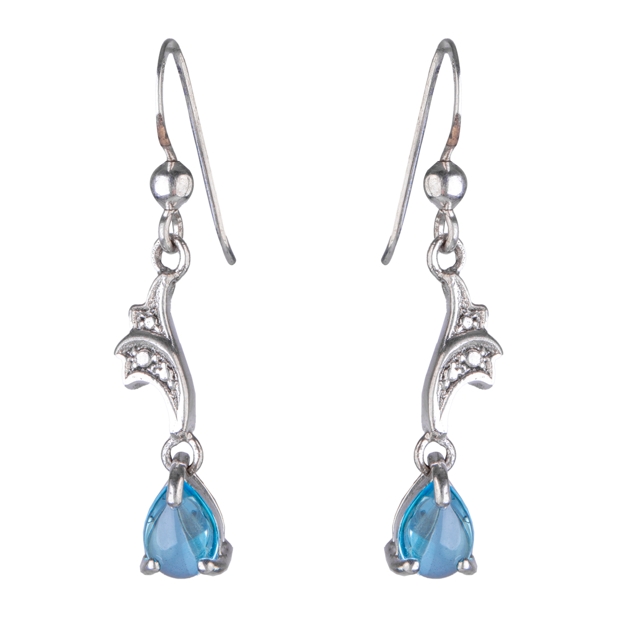 Blue Topaz Women Jewelry| Silver Carved Necklace With Hooked Earring and Ring