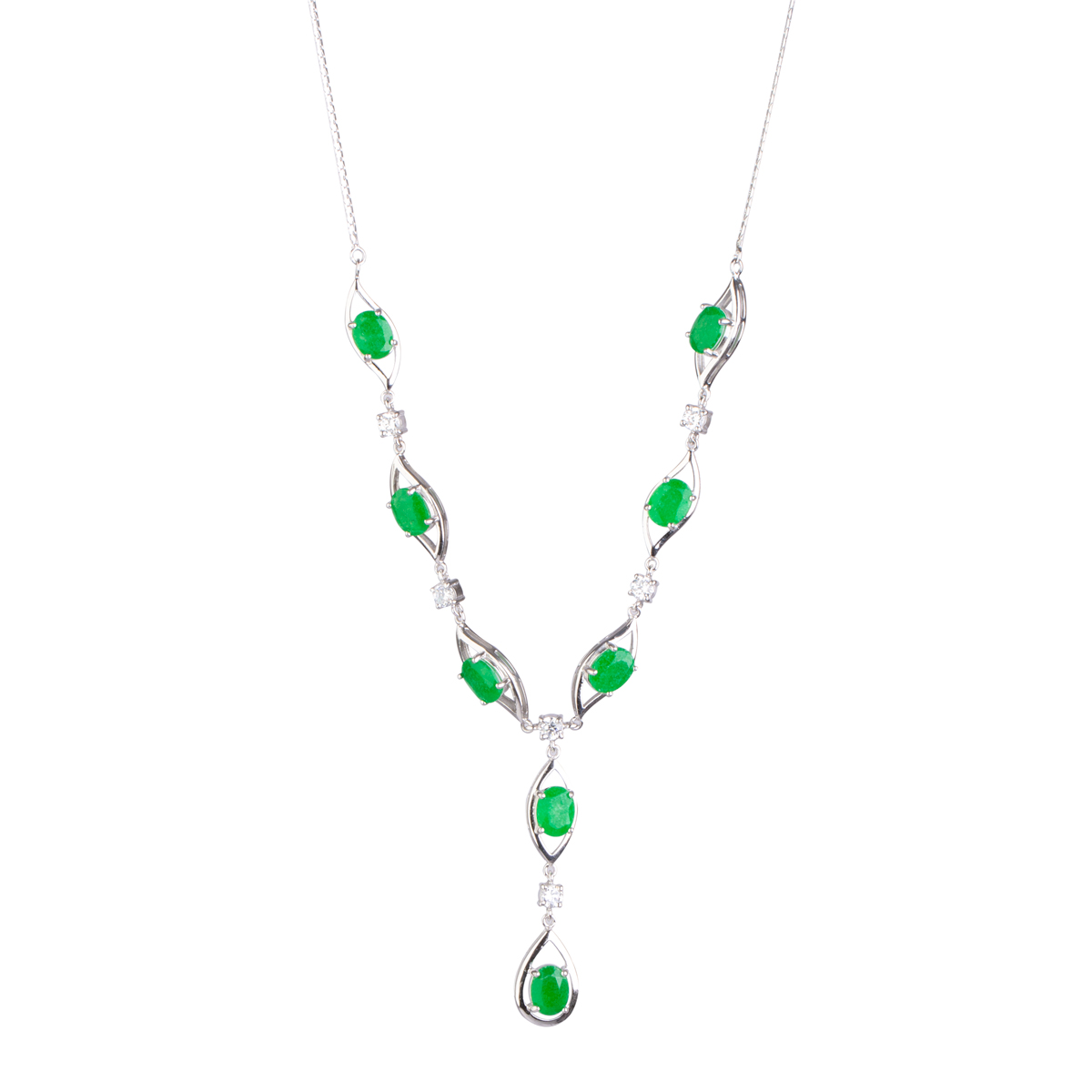 Green Agate Beaded Jewelry Set | Silver 925 Necklace With Pear Shape Earring