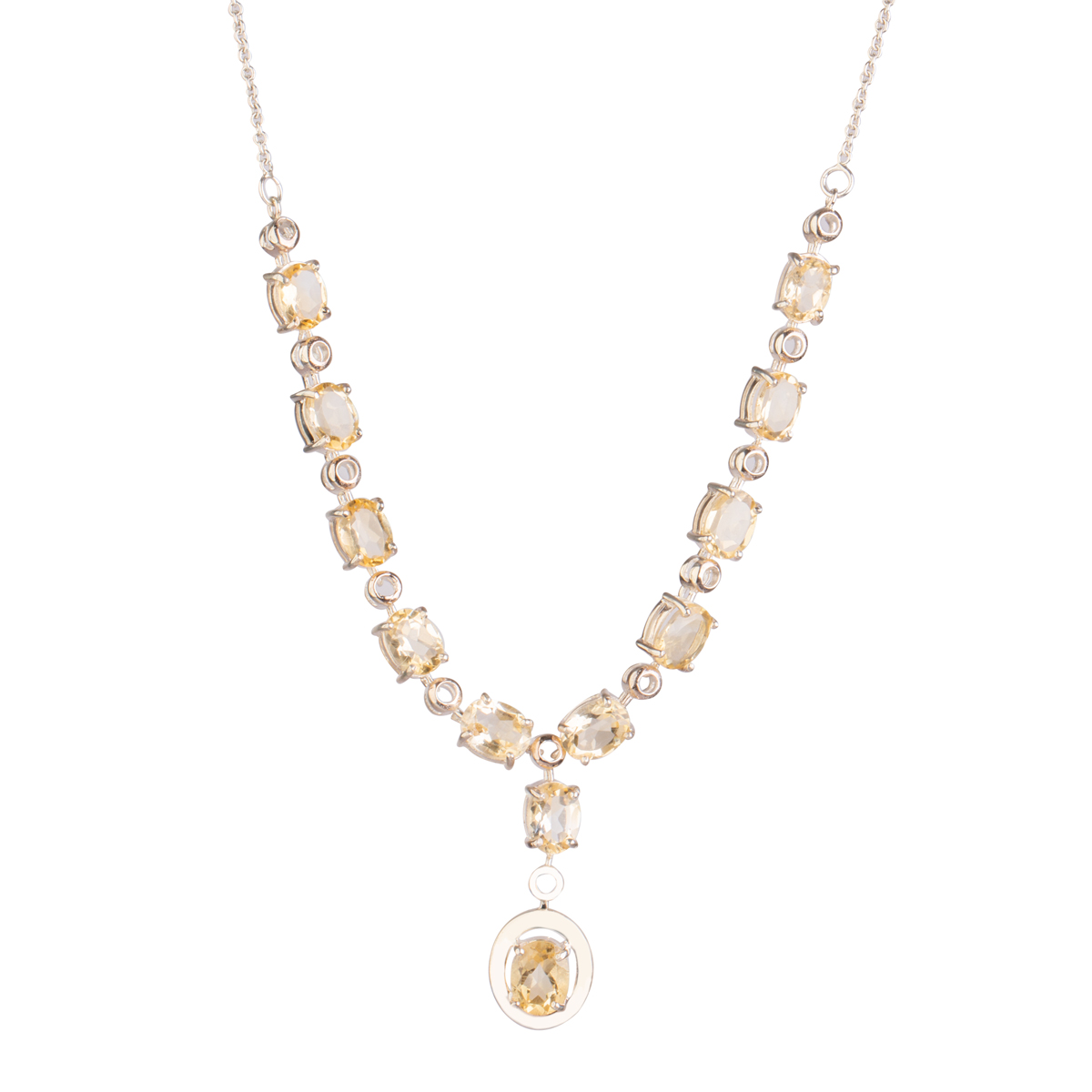 Citrine Stone Necklace Earring and Ring | Graduated Pendant With Hooked Earring