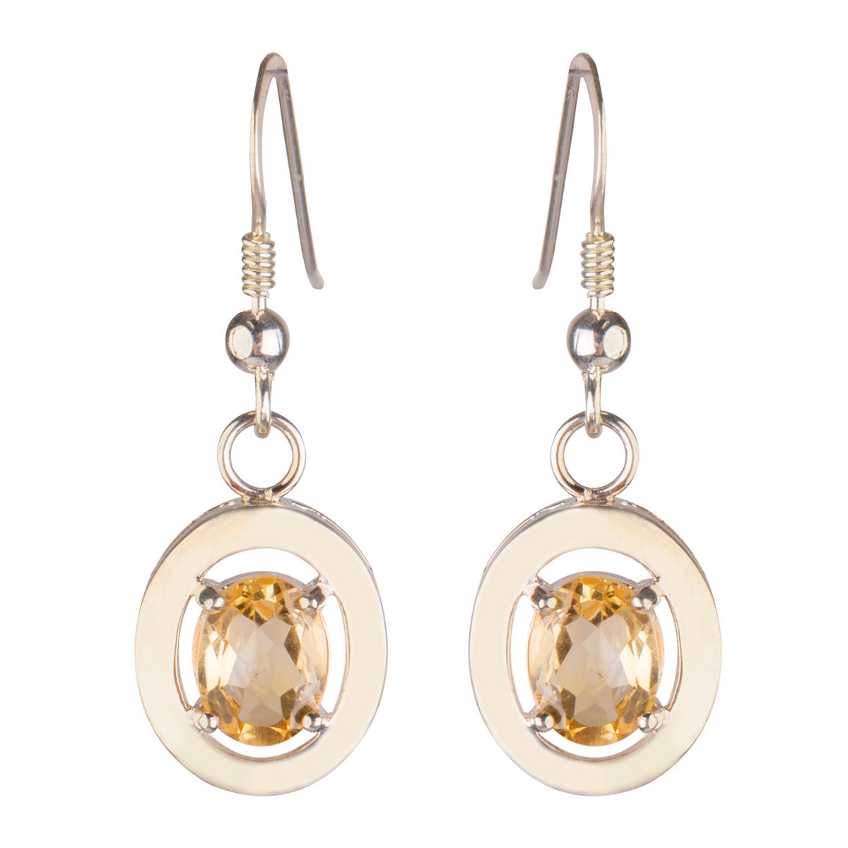 Citrine Stone Necklace Earring and Ring | Graduated Pendant With Hooked Earring