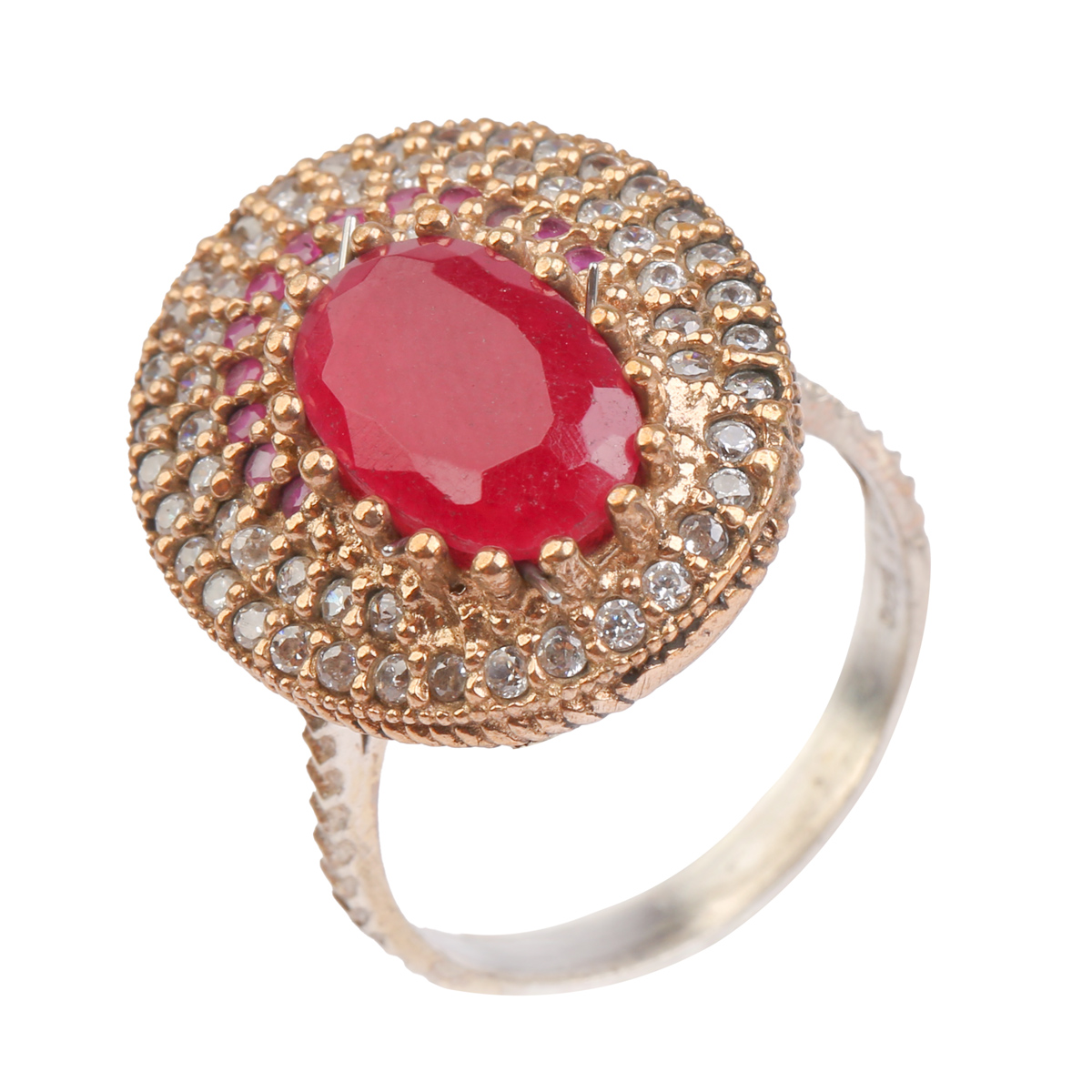Red Ruby Drop Pendant With Earrings and Ring | Silver Round Cut Necklace Set 