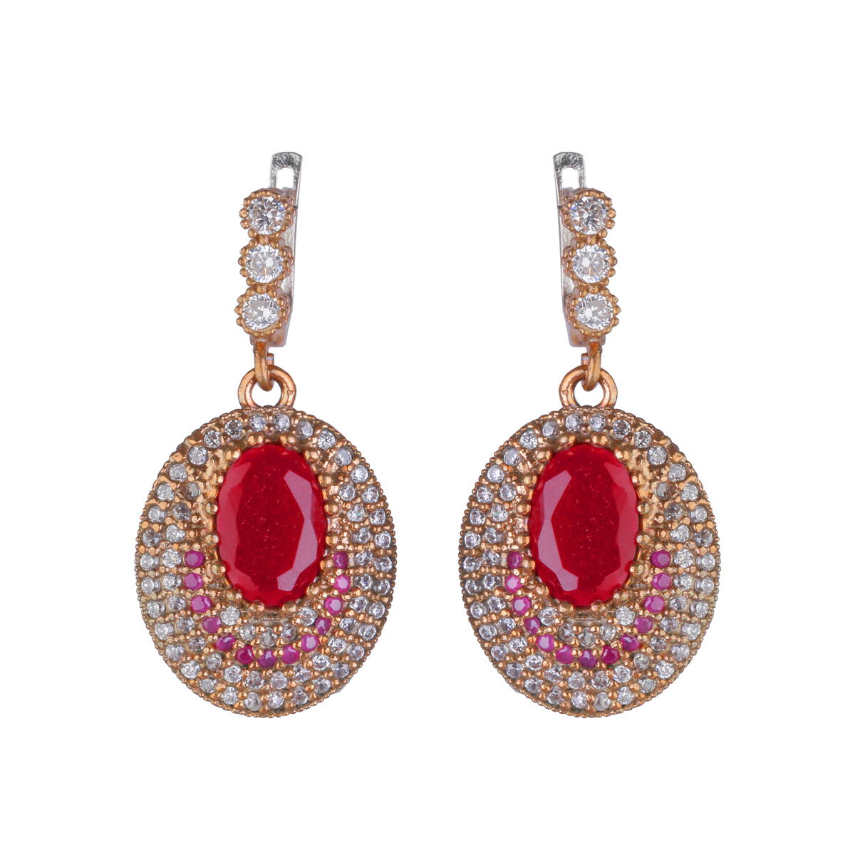 Red Ruby Drop Pendant With Earrings and Ring | Silver Round Cut Necklace Set 