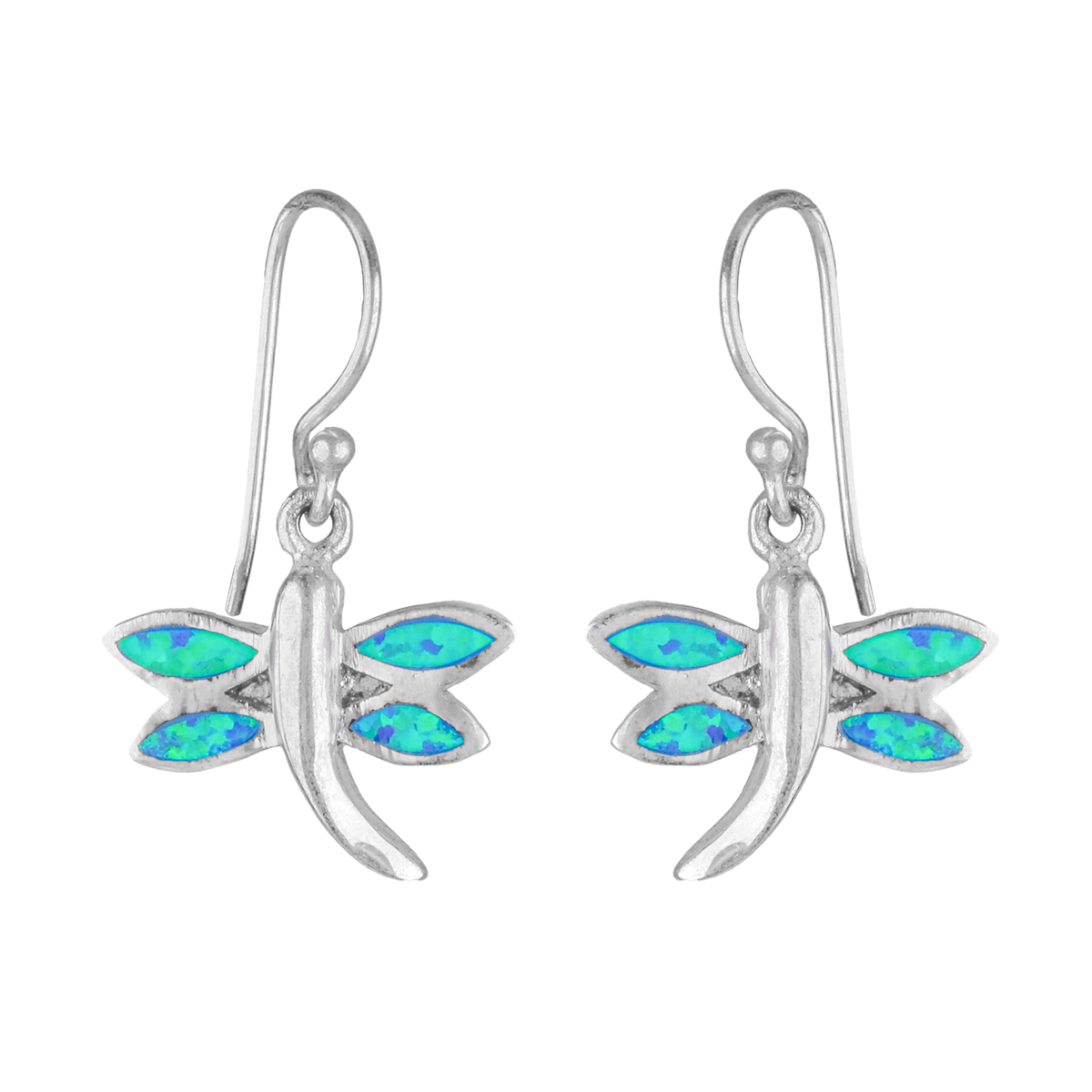 Opal Butterfly Jewelry Set | Silver Hooked Earrings, Ring, Pendant 