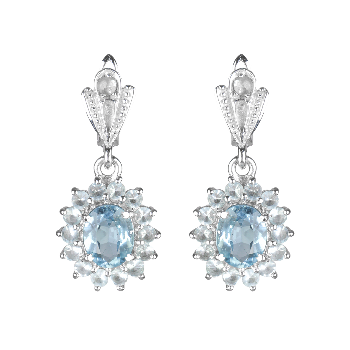 Blue Topaz Necklace Earring and Ring| 925 Silver Pendant With Round Cut Ring 