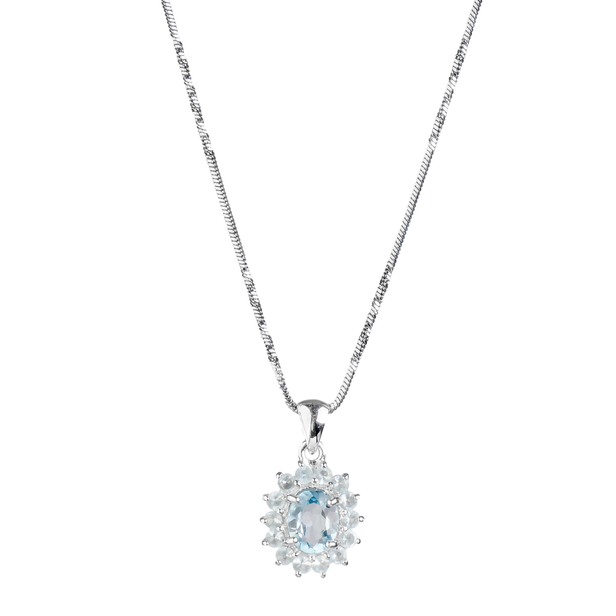 Blue Topaz Necklace Earring and Ring| 925 Silver Pendant With Round Cut Ring 