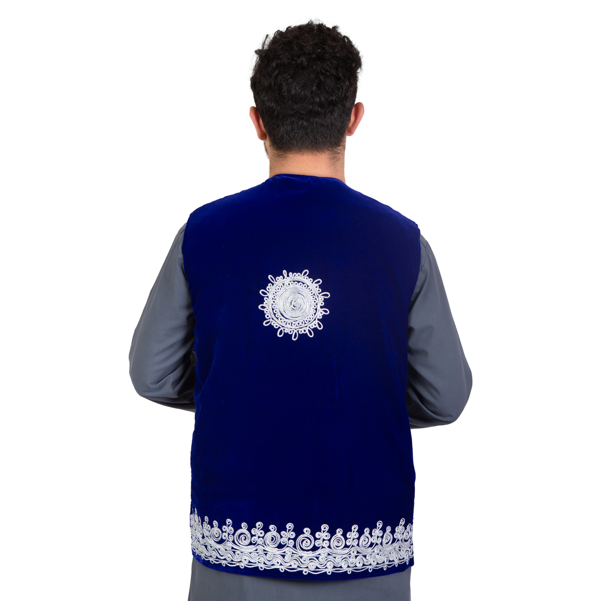 Blue Velvet Waistcoat | White Cherma Embroidered Waistcoat