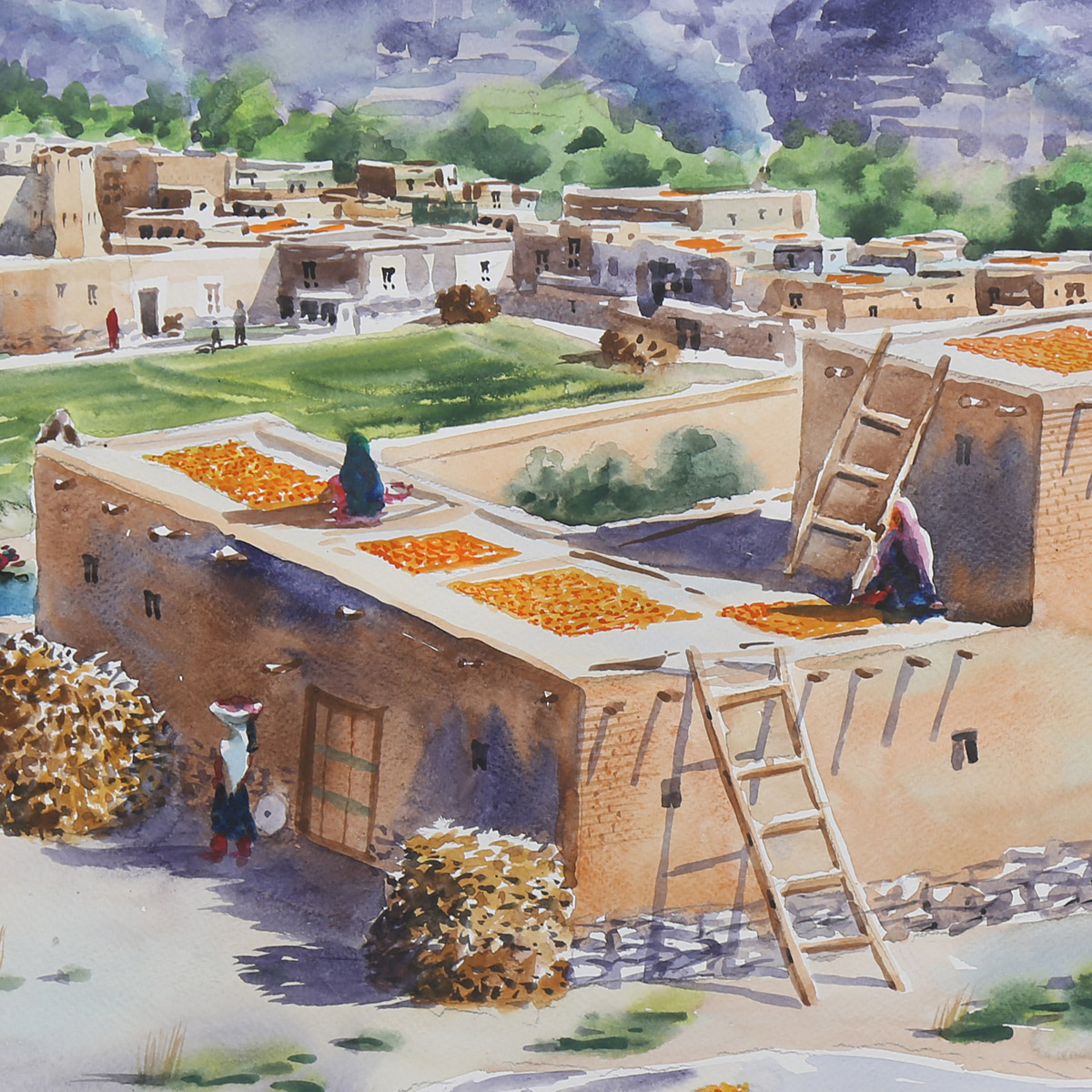 Green Village Oil Painting on Canvas| Afghan Artwork