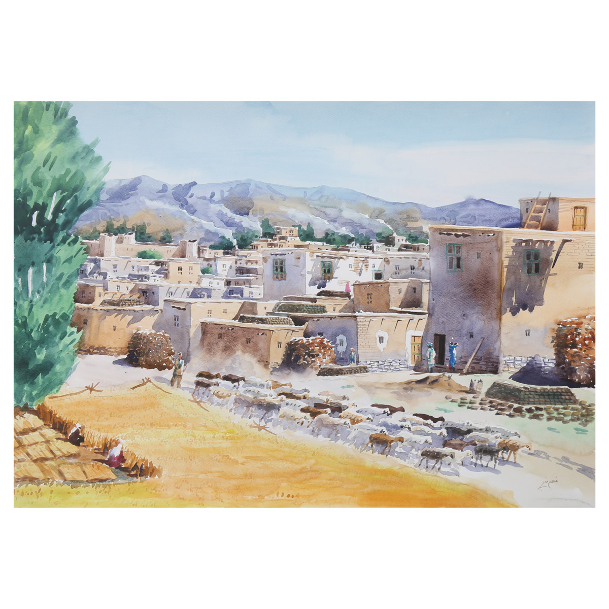 Beautiful Countryside Artwork| Oil Painting Village View| Afghan Women Artwork