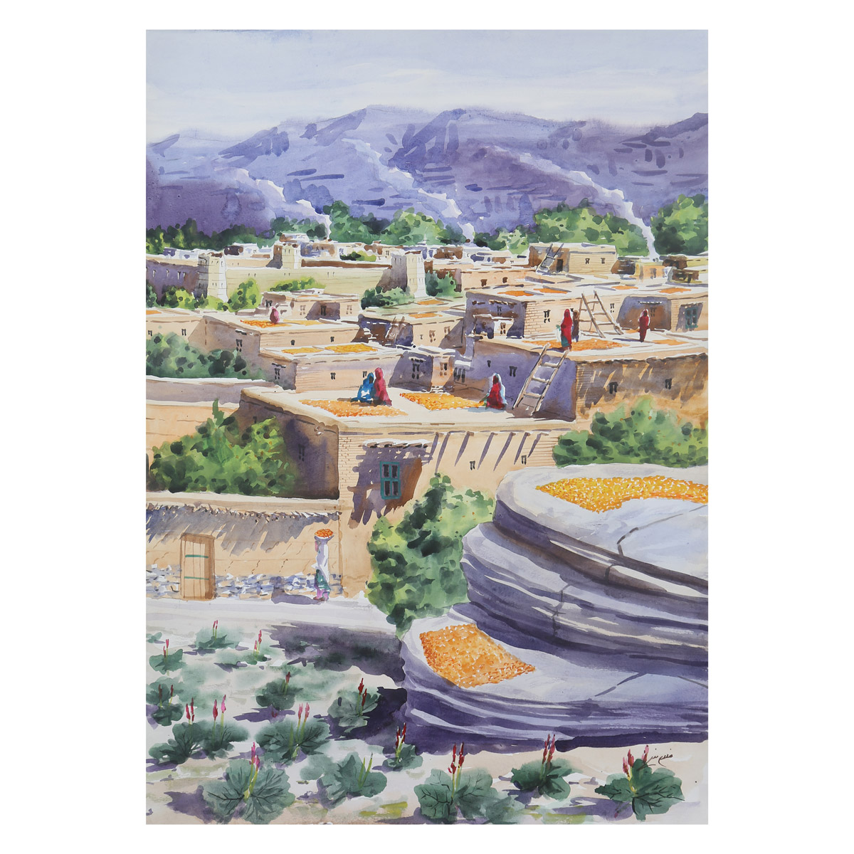 Suburb Area Lifestyle Artwork| Village Oil Painting| Best Afghan Artwork