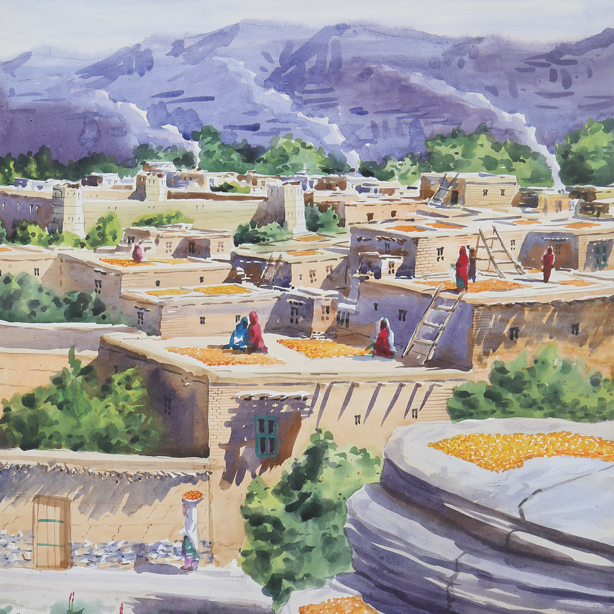 Suburb Area Lifestyle Artwork| Village Oil Painting| Best Afghan Artwork