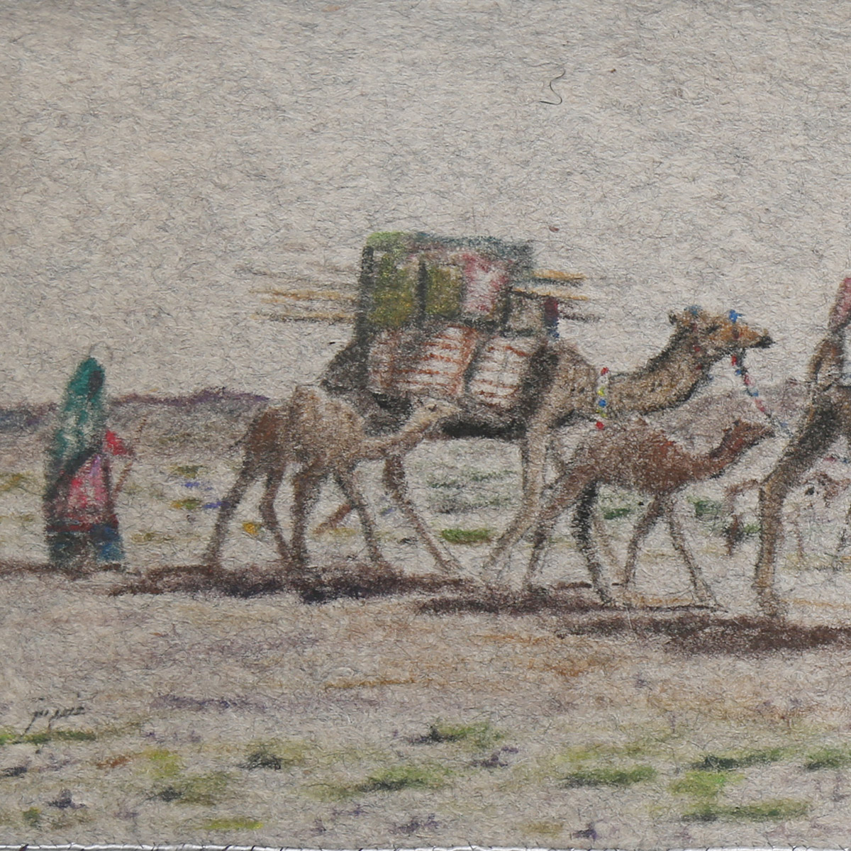 Camels Herd in the Dessert Artwork| Nomad with Herd Painting