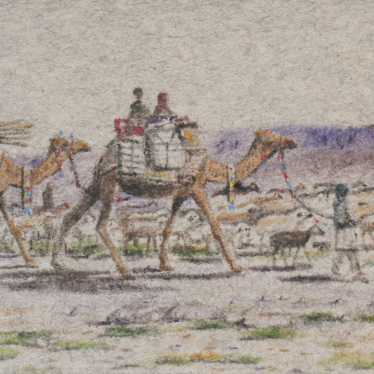 Camels Herd in the Dessert Artwork| Nomad with Herd Painting