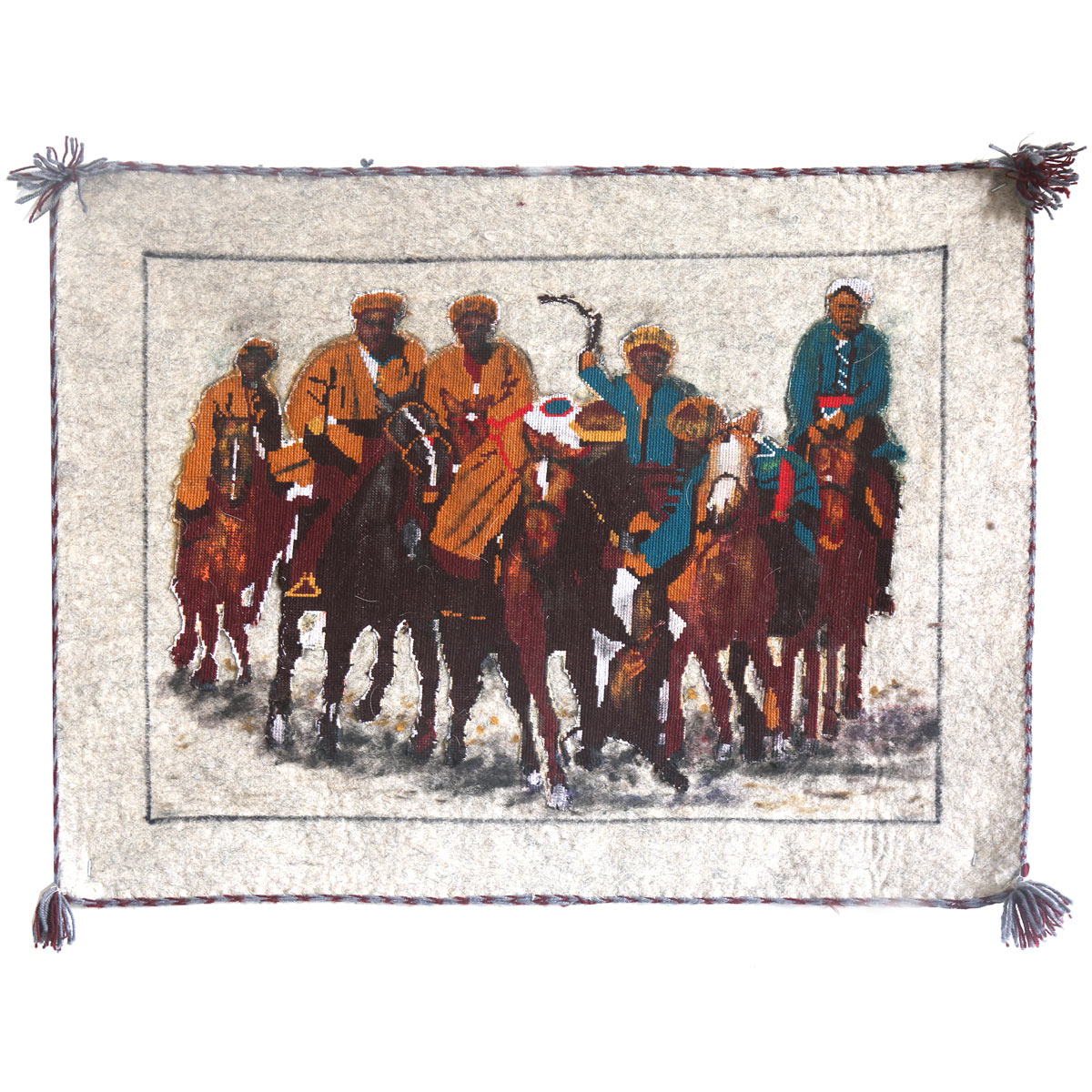 Buzkashi Oil and Needlework on Canvas| Afghanistan Traditional Sport Artwork 
