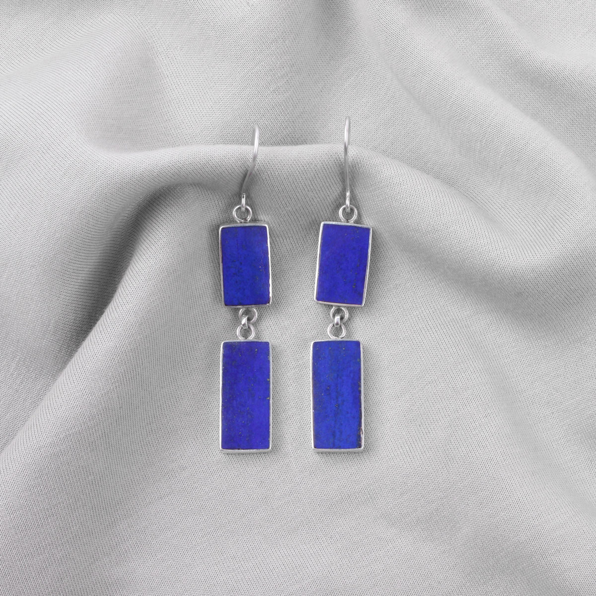 Lapis Lazuli Rectangular Cut Jewelry Set | Silver Necklace, Earrings, Ring & Bracelet