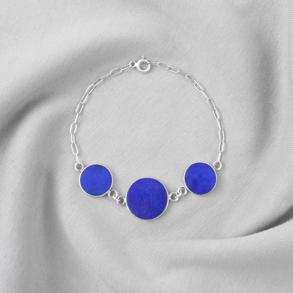 Lapis Lazuli Stone Flat Round Jewelry Set | Silver Necklace, Earrings, Ring & Bracelet 
