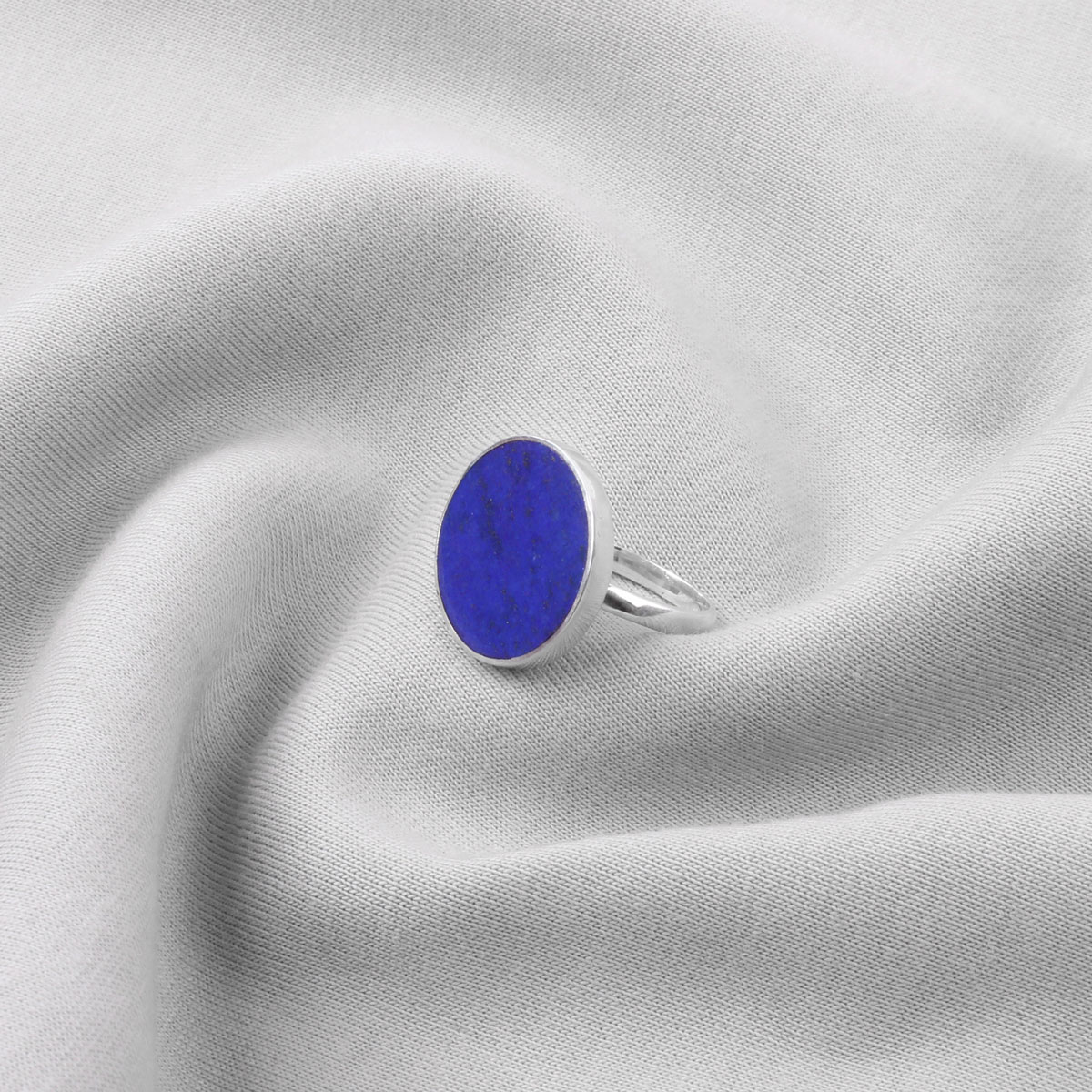 Lapis Lazuli Stone Flat Round Jewelry Set | Silver Necklace, Earrings, Ring & Bracelet 