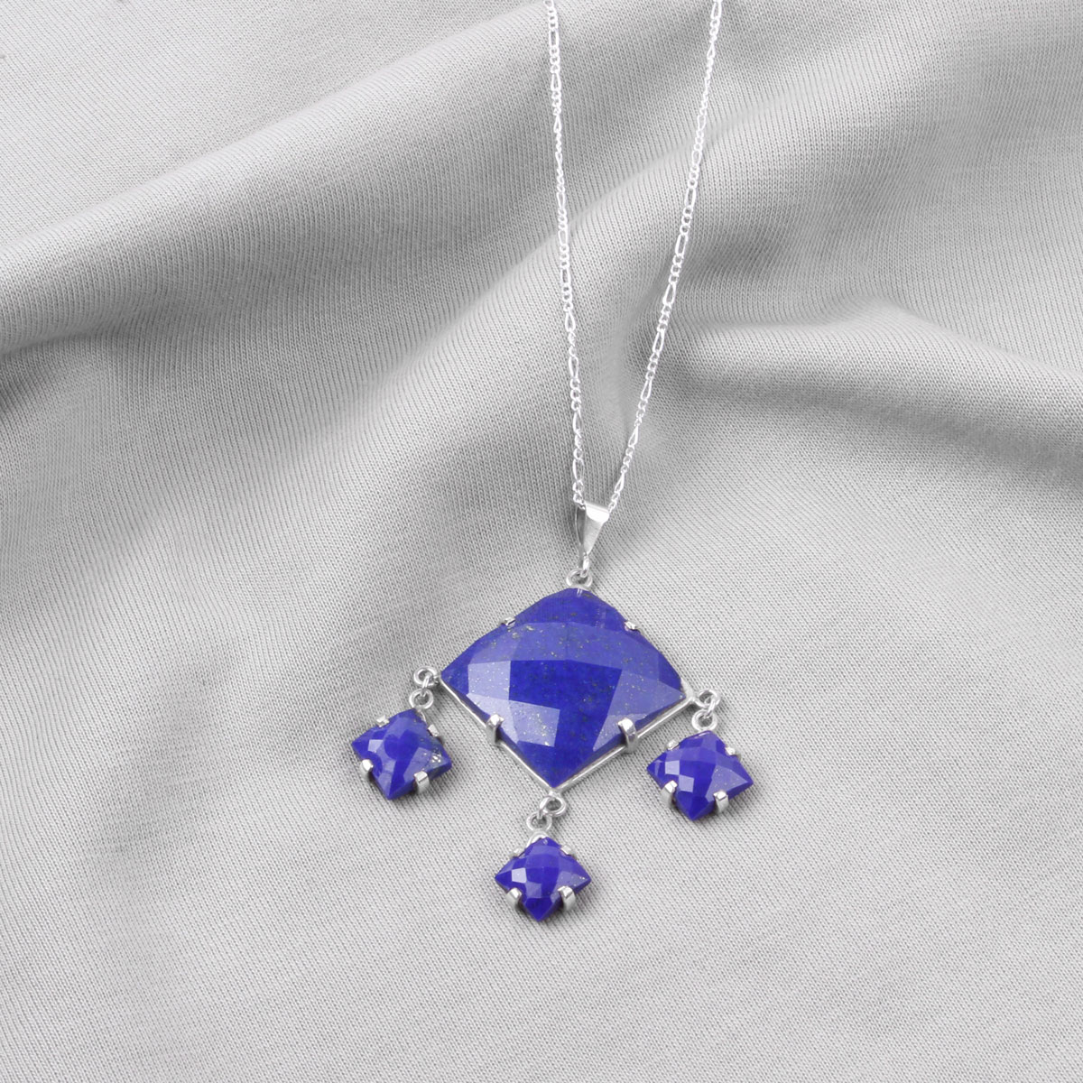 Lapis Lazuli Drop Pendant | Silver Lavalier Locket