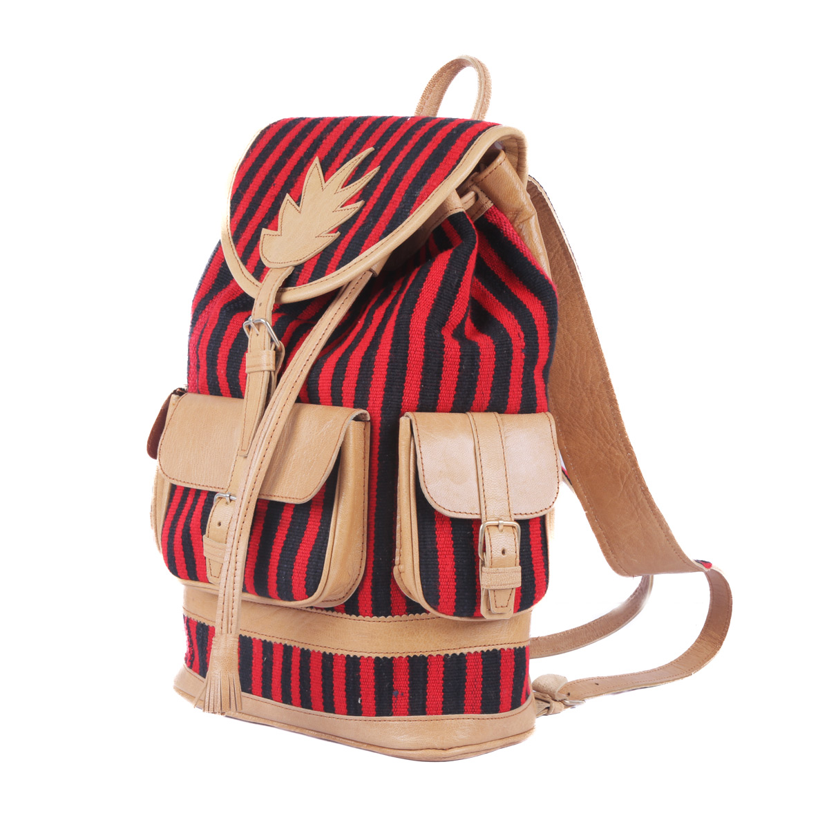 Handmade Leather Backpack | Striped College Bag
