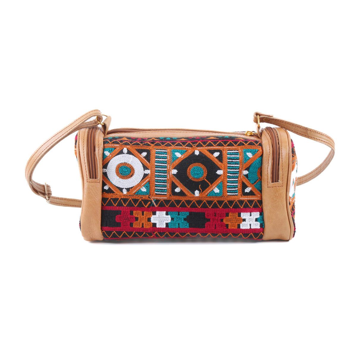 Embroidered Barrel Bag | Leather Shoulder Bag
