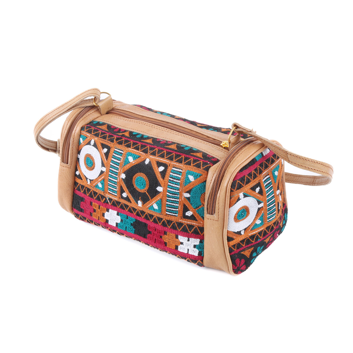 Embroidered Barrel Bag | Leather Shoulder Bag