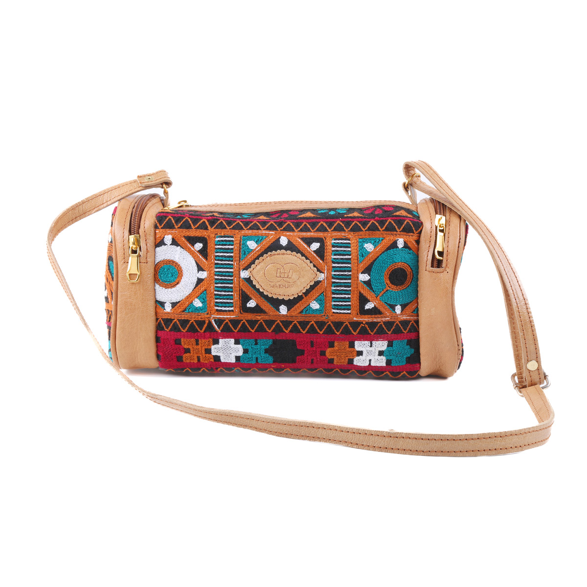 Embroidered Barrel Bag | Leather Shoulder Bag