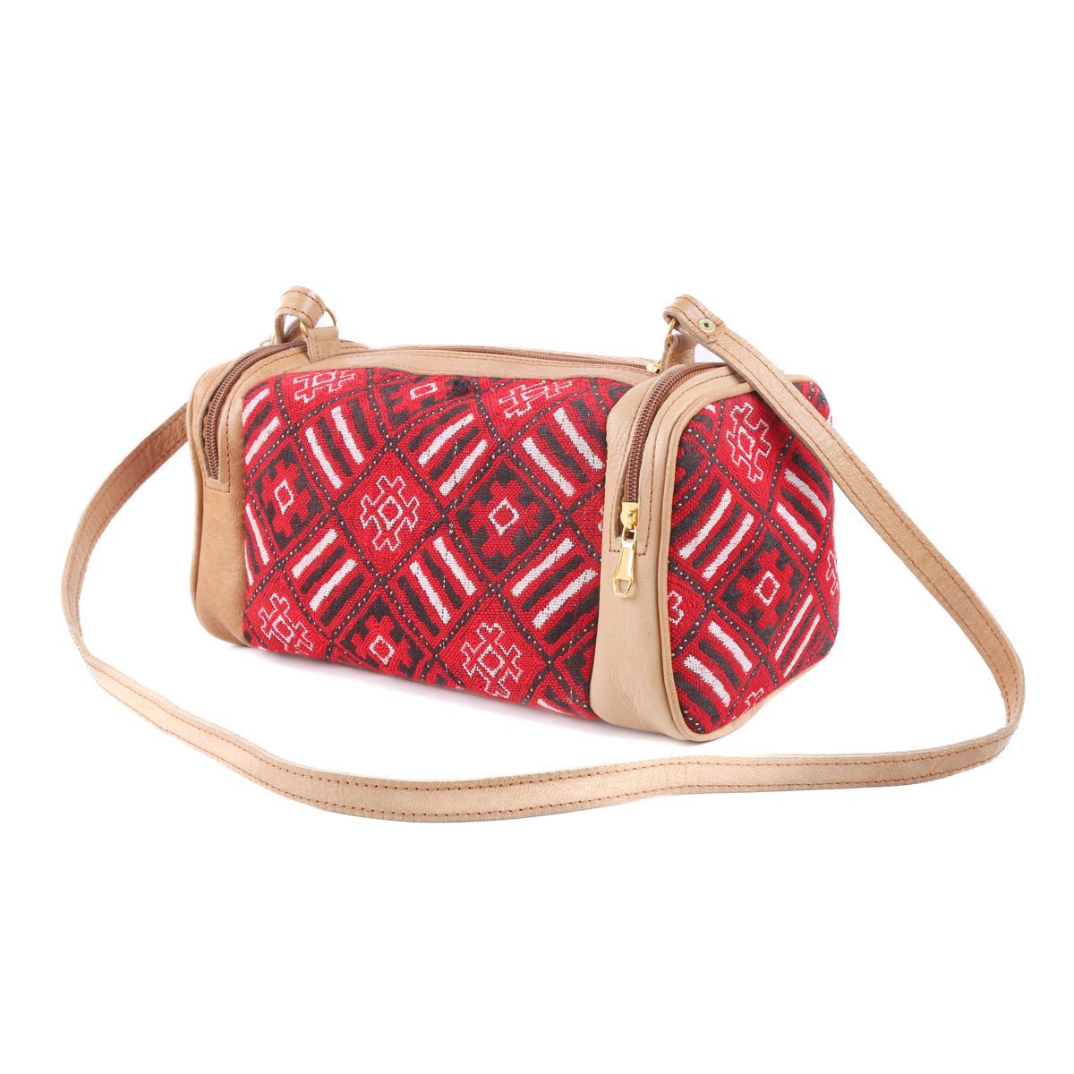 Leather Barrel Bag | Embroidered Zipped Bag 