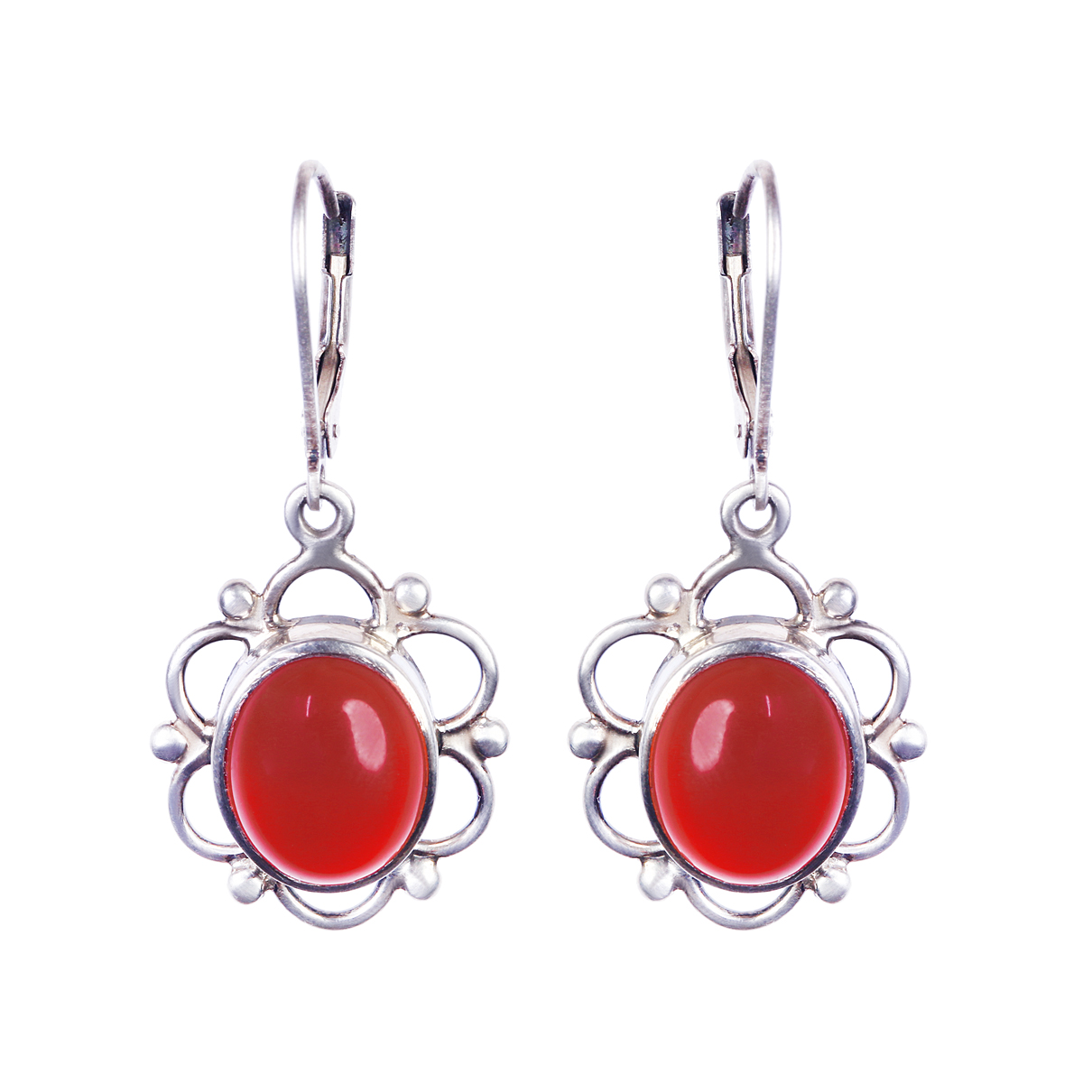 Red Agate Earrings | Silver Drop Clip-on Earrings 
