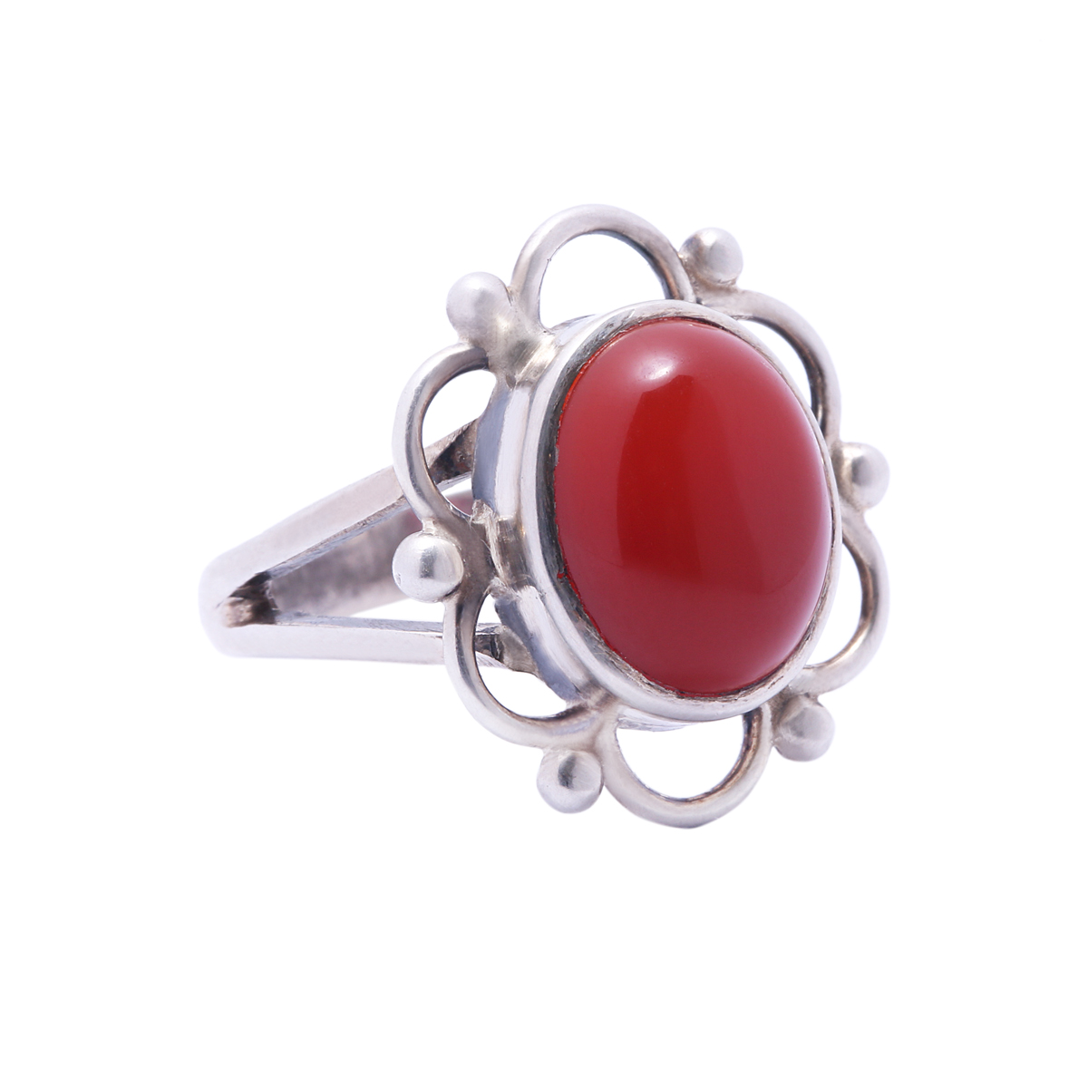 Red Agate Jewelry Set | Floral Silver Pendant, Ring, Earrings 