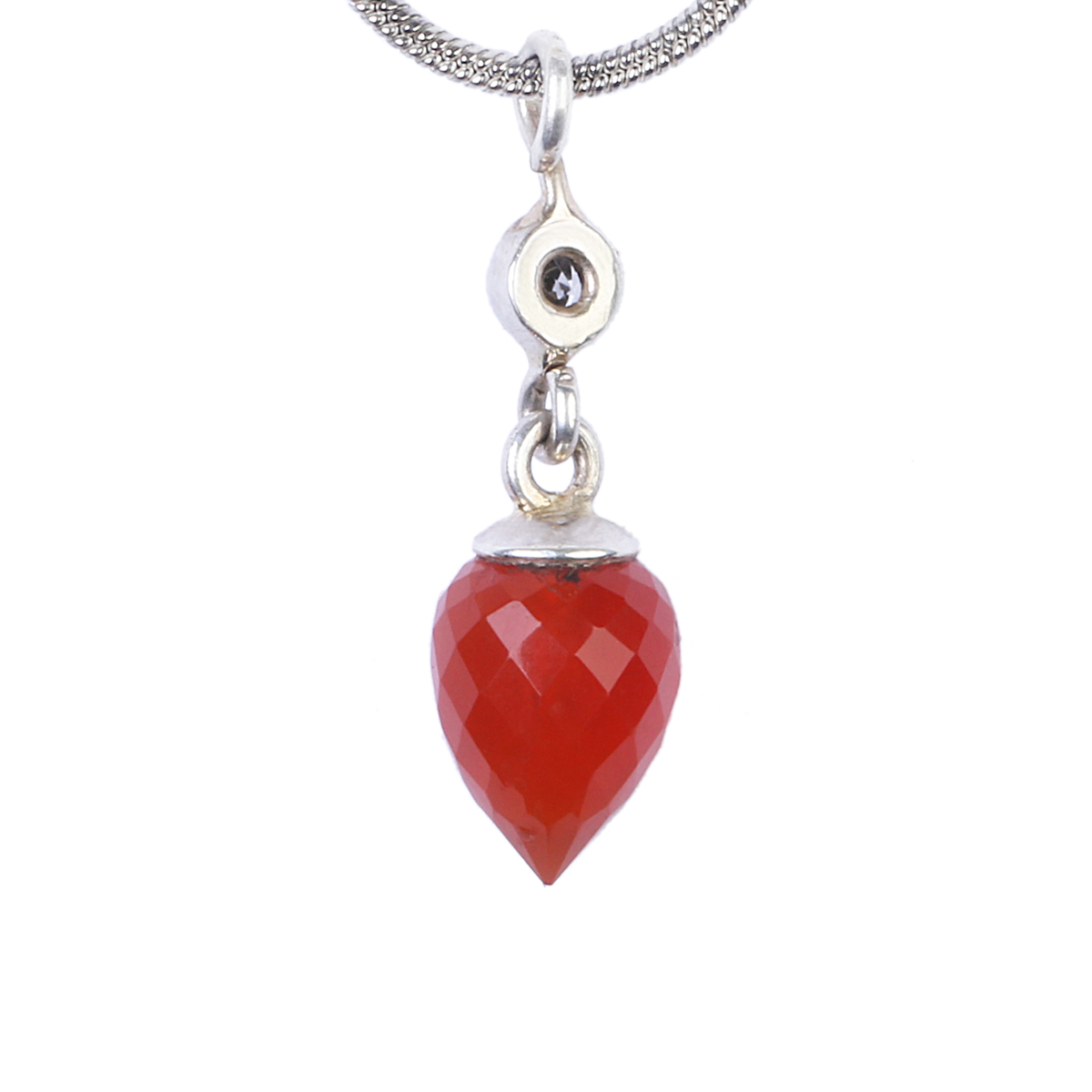 Red Agate Stone Pendant | Pear Drop Silver Locket