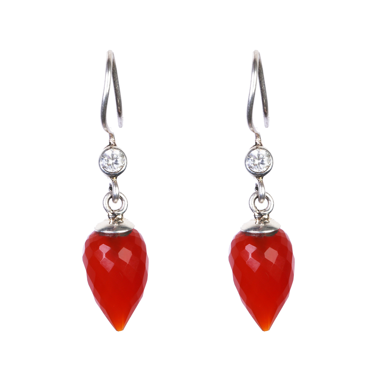 Red Agate Hook Earrings | Silver Pear Earrings