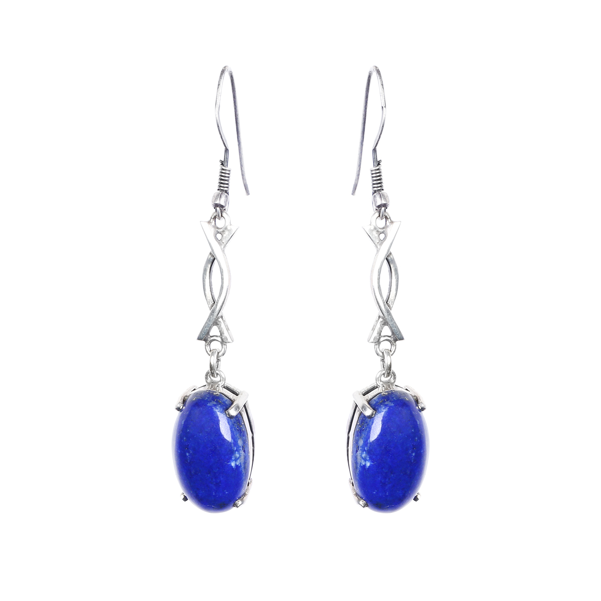 Lapis Lazuli Silver Jewelry Set | Station Necklace, Hook Earrings, Solitaire Ring 