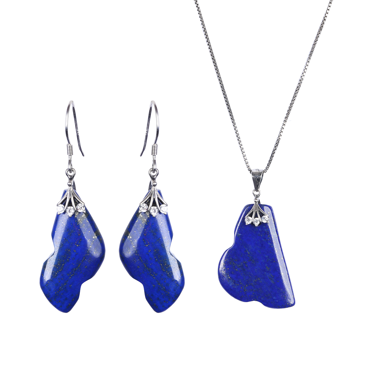 Lapis Lazuli Jewelry Set | Silver Pendant & Earrings