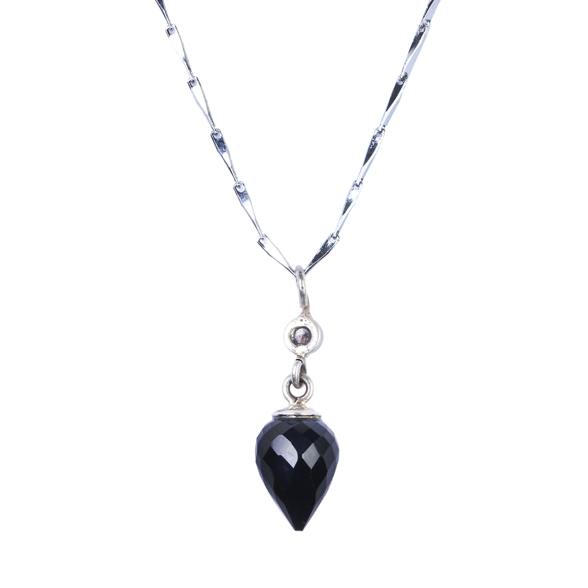Black Agate Pear Pendant | Silver Teardrop Pointed Locket