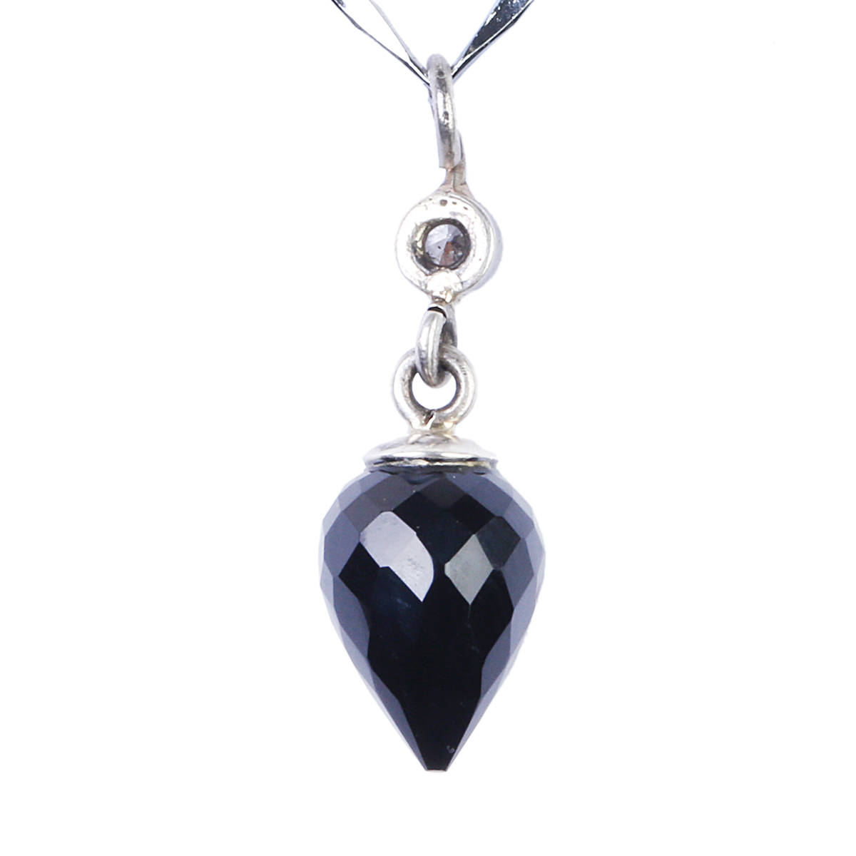 Black Agate Pear Pendant | Silver Teardrop Pointed Locket