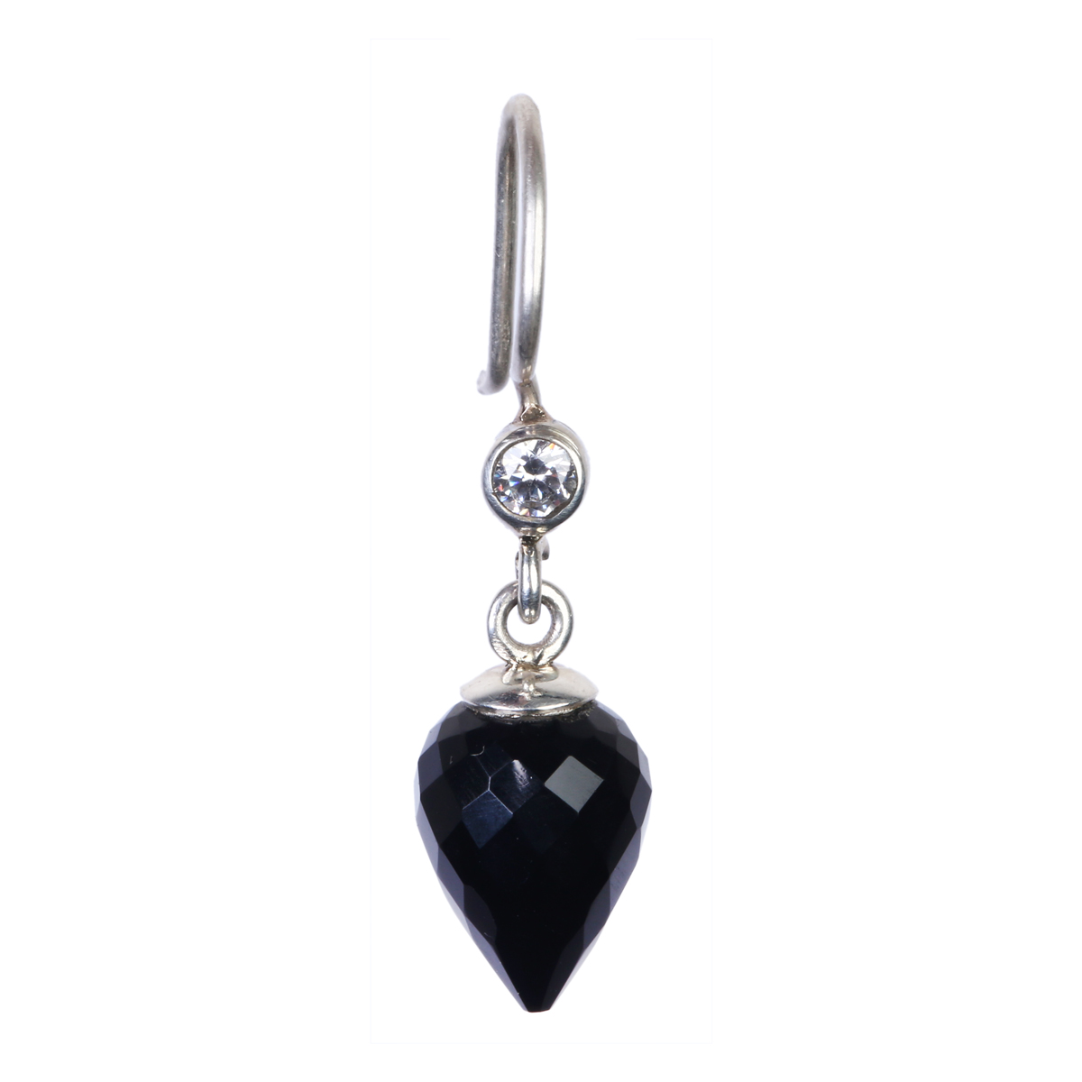 Black Agate Pear Pointed Earrings | Silver Hook Earrings 