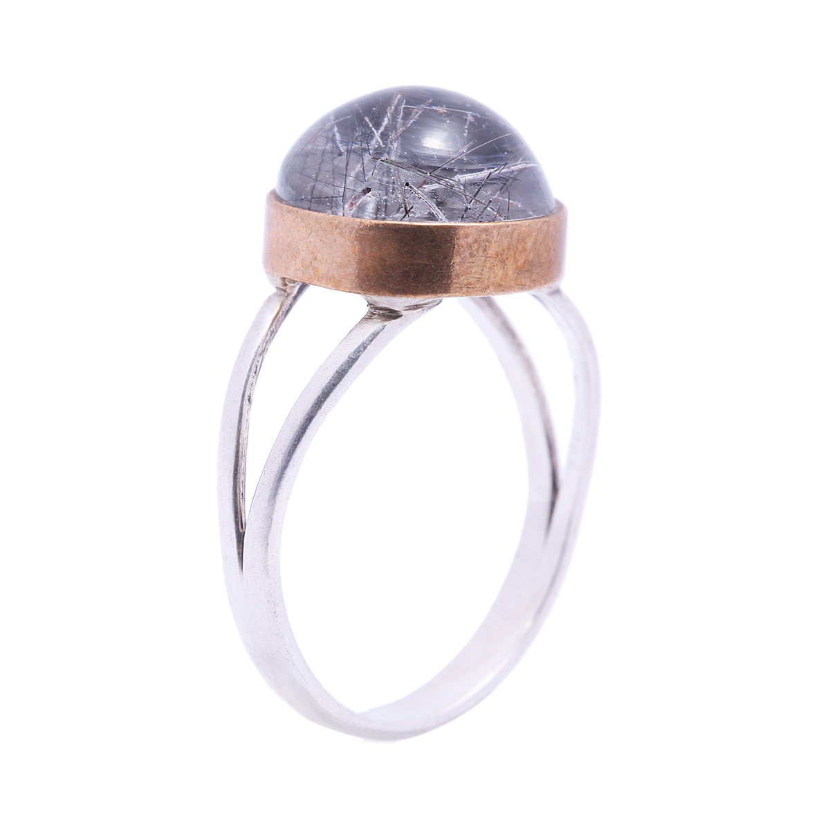 Hairy Quartz Silver Ring | Solitaire Split Ring