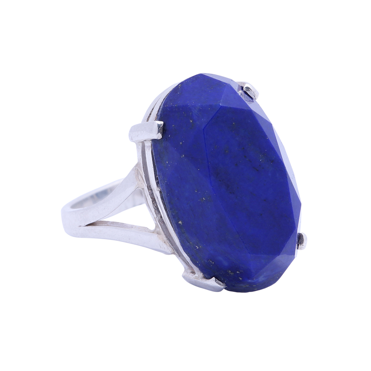 Blue Lapis Oval Ring | Split Silver Ring 