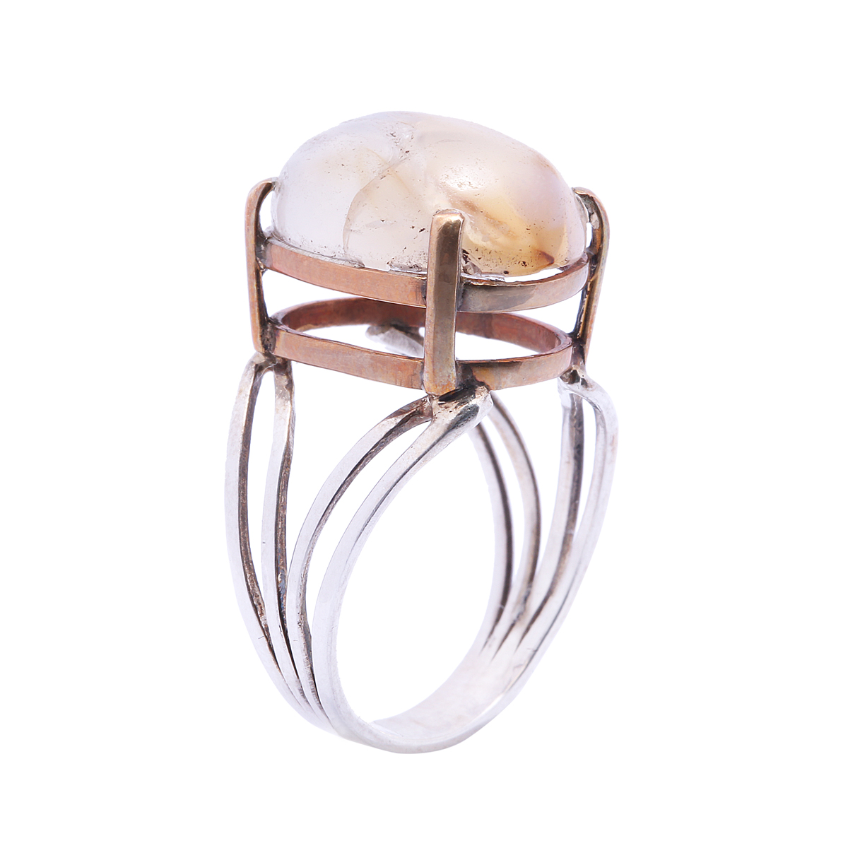 Cream Agate Solitaire Ring | Silver Split Royal Ring