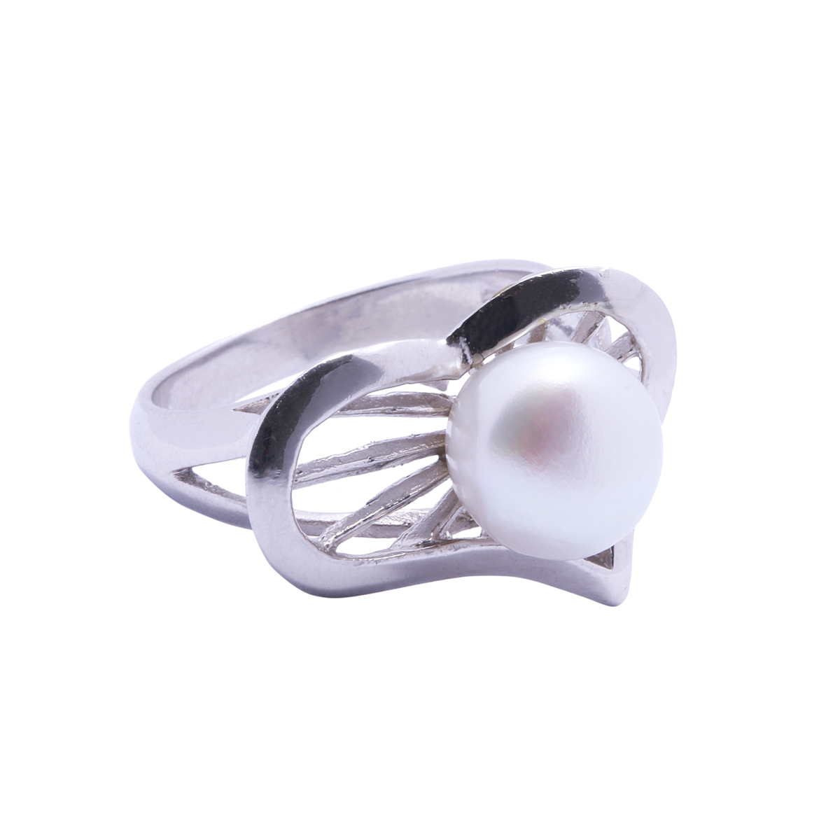 Pearl Silver Halo Ring | Round Split Band Ring
