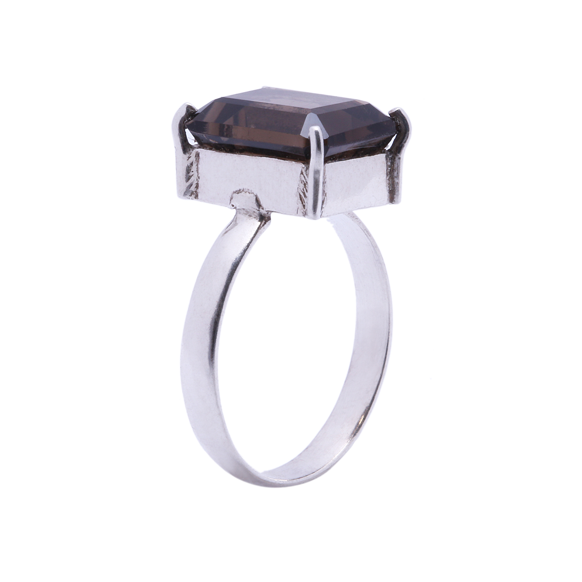 Smoky Quartz Ring | Flat Solitaire Silver Ring 