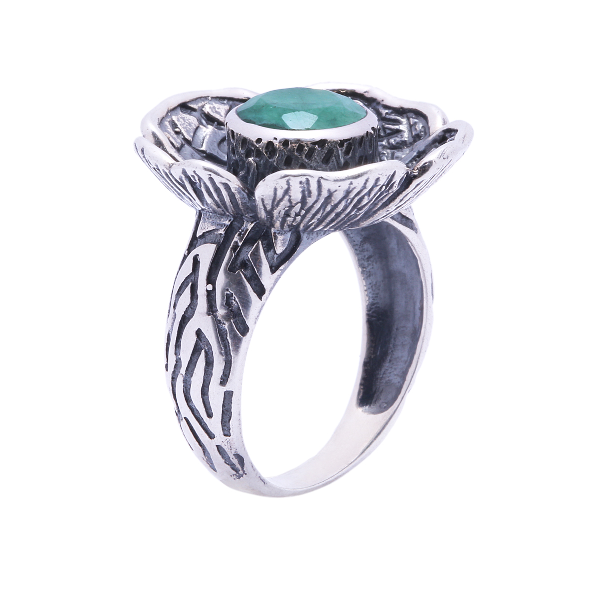 Green Agate Silver Ring | Flower Style Ring